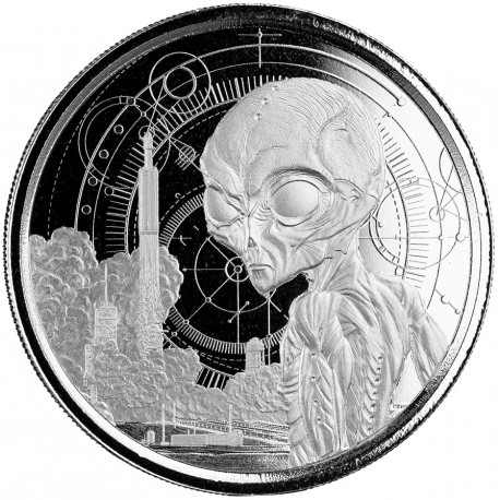 1 oz silver 5 cedis ghana alien 2021 bu