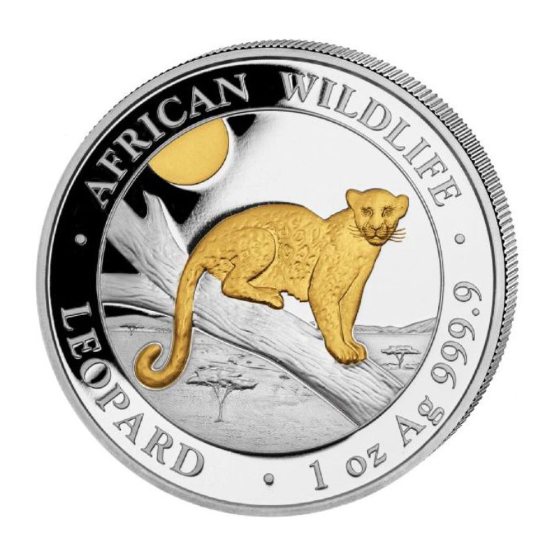 1 oz silver somalia leopard 2021 100 shillings gilded