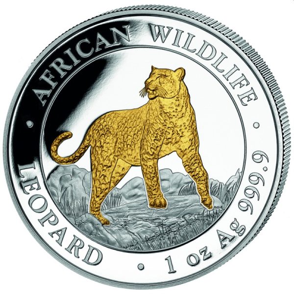 1 oz silver somalia leopard 2022 100 shillings gilded