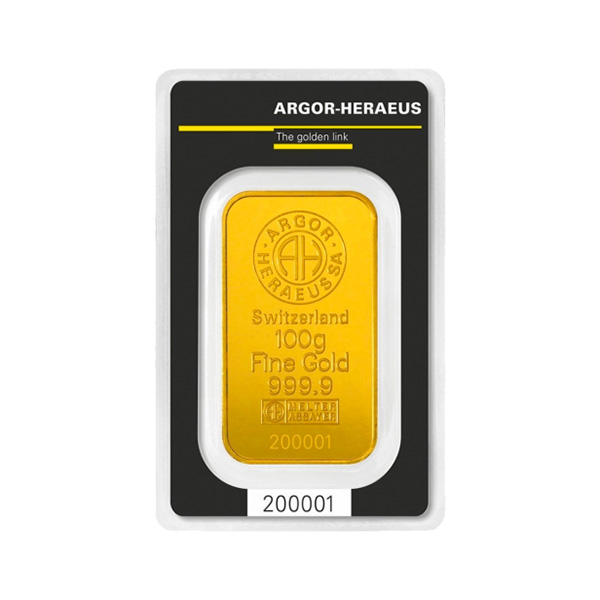 100g gold bar argor heraeus minted goudverzekerd