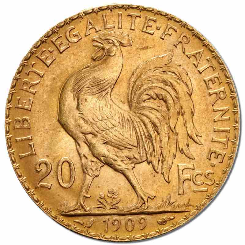 20 french francs marianne rooster gold back