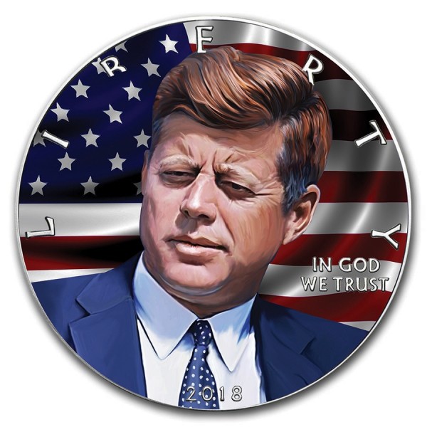 2018 1oz american silver eagle john f kennedy colorized coin obverse