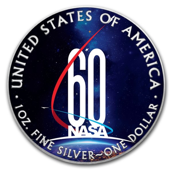 2018 1oz american silver eagle nasa 60th anniversary colorized coin reverse