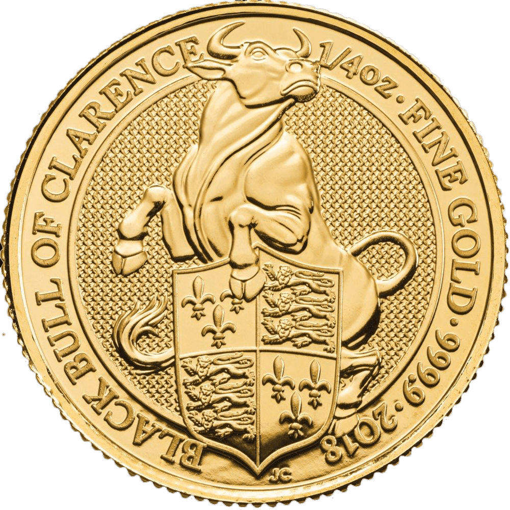 2018 Queen s Beasts Black bull of Clarence Quarter Ounce Gold reverse