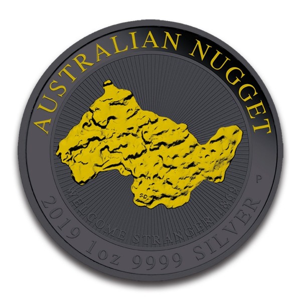 2019 1oz australian silver welcome stranger nugget ruthenium gold gilded coin reverse