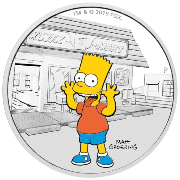 2019 silver 1oz tuvalu bart simpson proof color coin