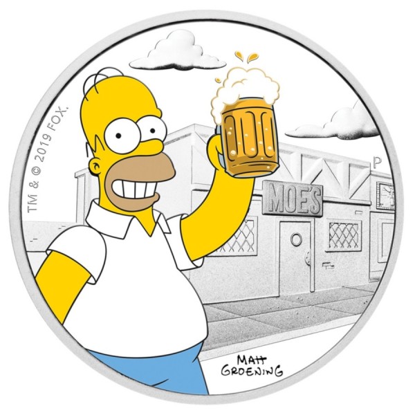 2019 silver 1oz tuvalu homer simpson proof color coin front