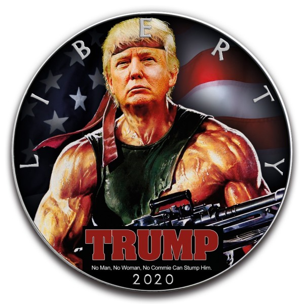 2020 1oz american silver eagle trump rambo coin reverse