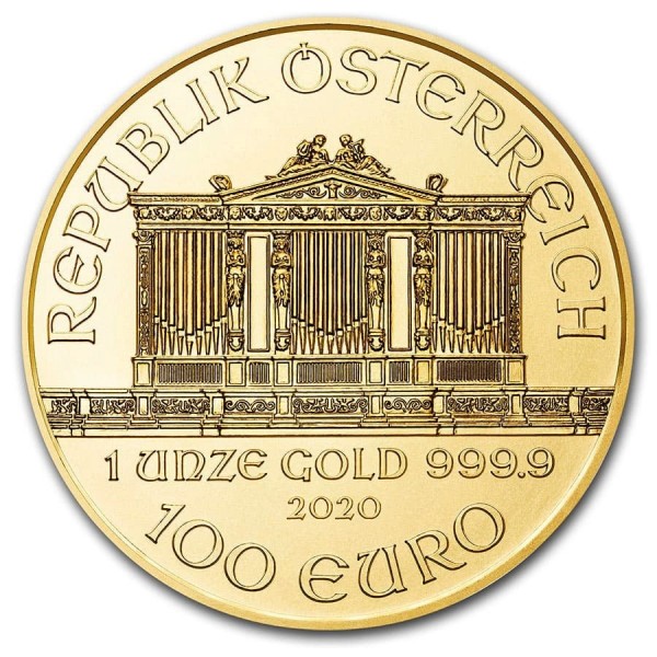 2020 1oz austrian gold philharmonic coin obverse