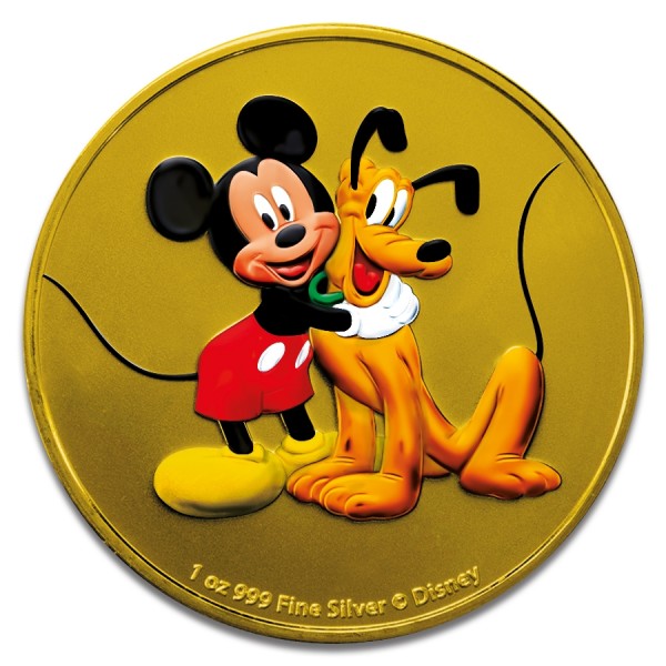 2020 1oz niue disney mickey pluto colorized gilded coin reverse
