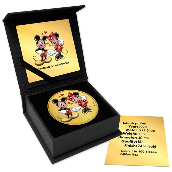 2020 1oz niue minnie and mickey colorized gilded coin box
