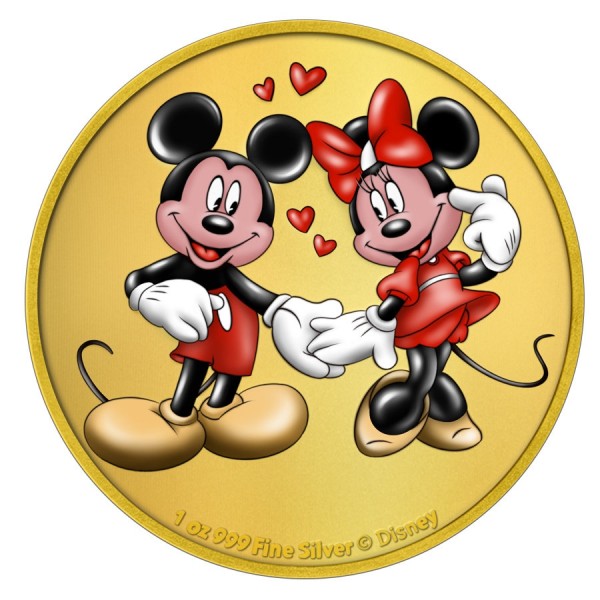 2020 1oz niue minnie and mickey colorized gilded coin reverse