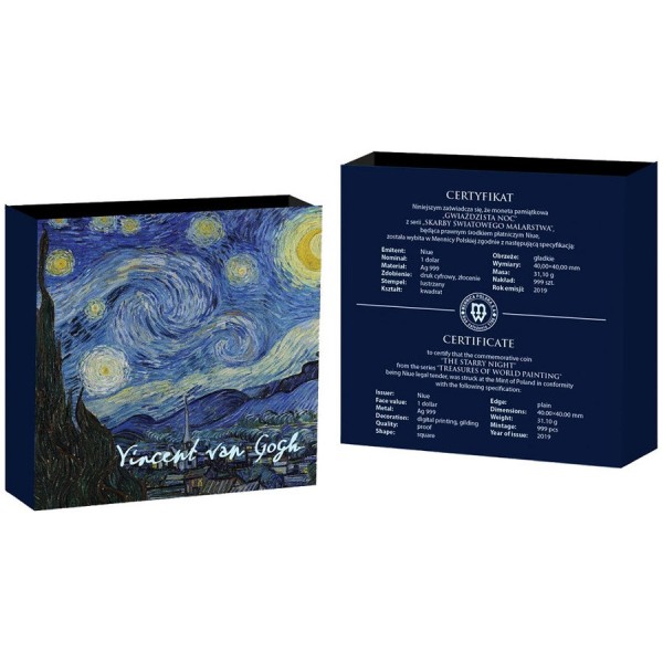 2020 1oz niue starry night vincent van gogh treasures of world painting proof coin box