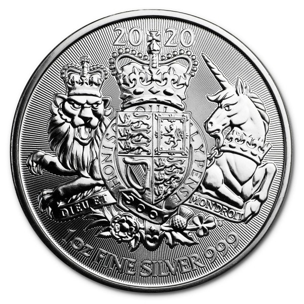 2020 1oz uk great britain royal arms silver coin bu reverse