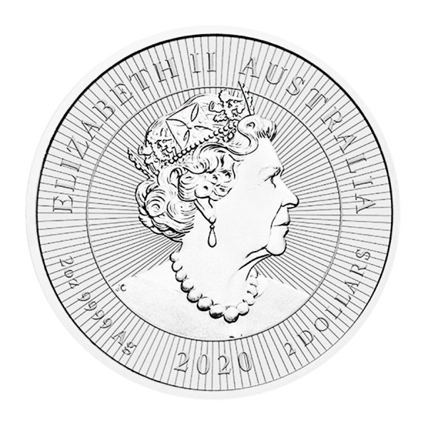 2020 2oz australian silver kookaburra and baby piedfort coin reverse