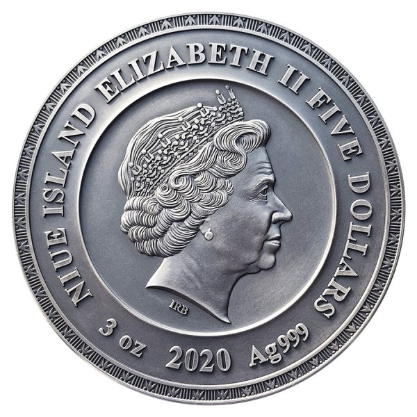 2020 3oz niue amun ra divine faces of the sun antique finish silver coin obverse