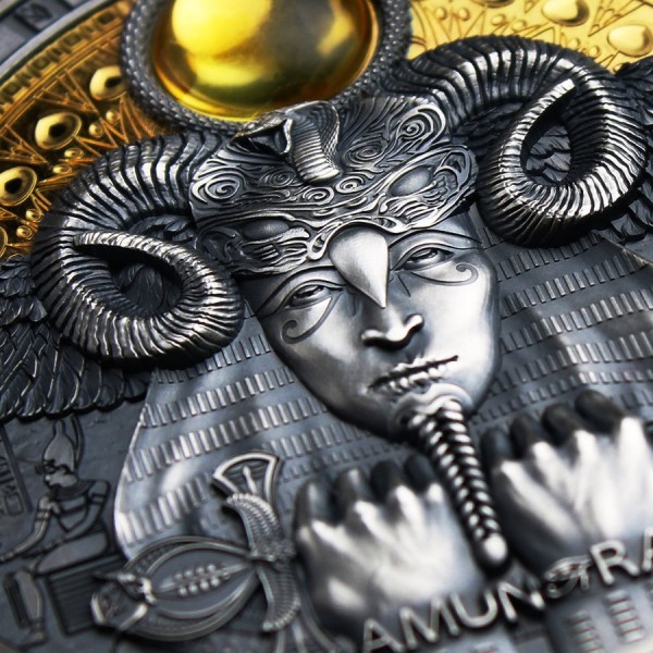 2020 3oz niue amun ra divine faces of the sun antique finish silver coin side