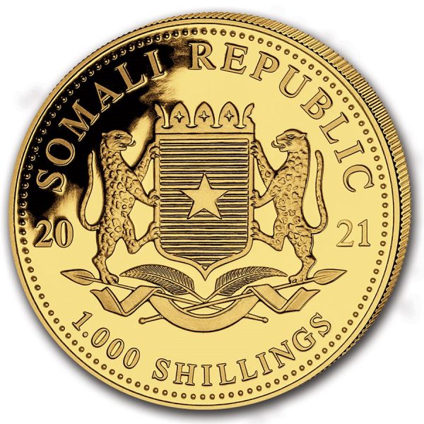 2021 somalia 1 oz gold elephant coin bu 216949 obv