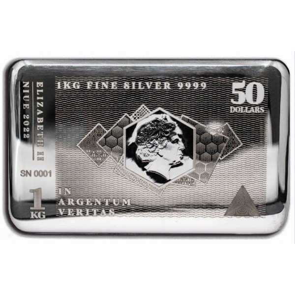 2022 1 kilo niue silver note bar front 1