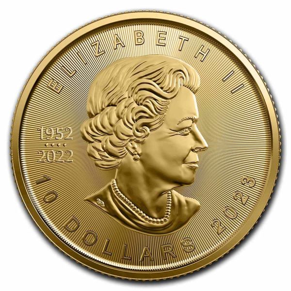 2023 canada 1 4 oz gold maple leaf bu 258851 rev