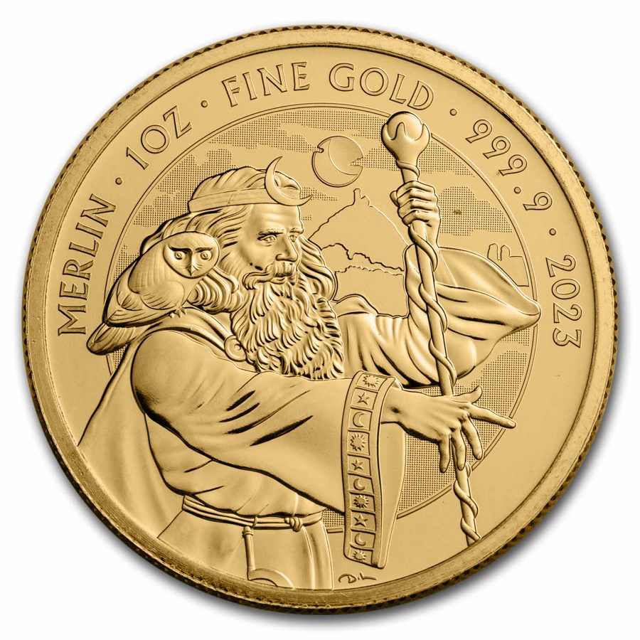 2023 great britain 1 oz gold myths legends merlin bu 277505 obv