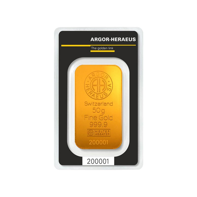 50g gold bar argor heraeus front