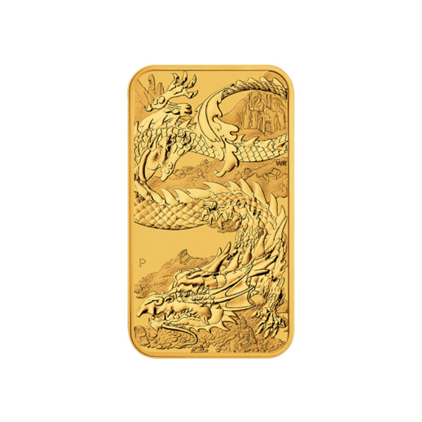 dragon rectangle 2023 1oz goudverzekerd gouden munt voorkant