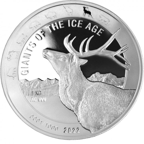 ghana giants of the ice age 1 kilo silver reindeer 2022 bu 1000 cedis