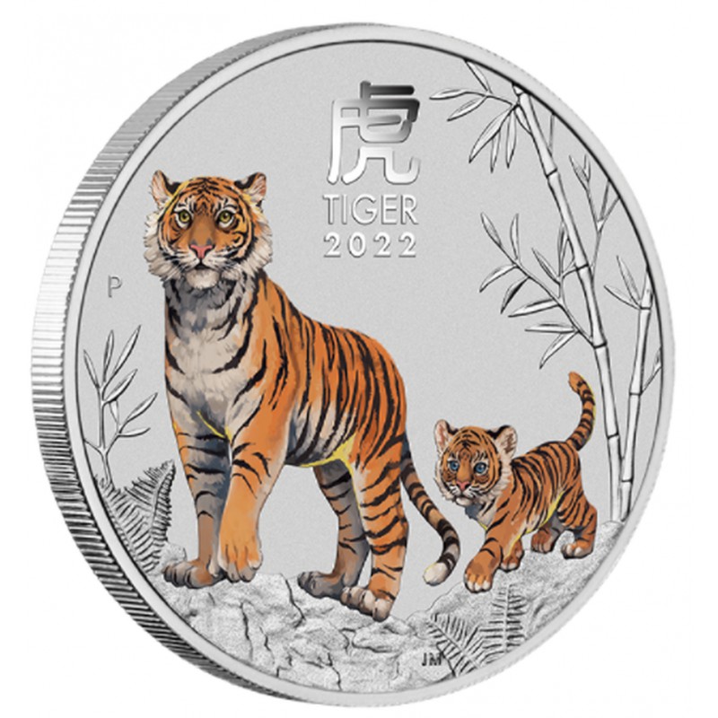 pm lunar 3 tiger 2 oz silver 2022 bu 2 australia coloured
