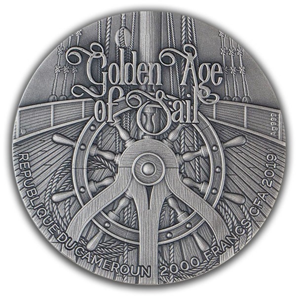 queen anne s revenge golden age of sail antique finish silver coin 2000 francs 2 oz cfa cameroon 2019 obverse 1