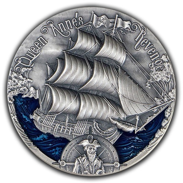 queen anne s revenge golden age of sail antique finish silver coin 2000 francs 2 oz cfa cameroon 2019 1