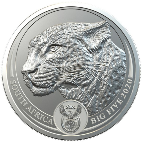 2020 1 oz south african big five silver leopard coin front