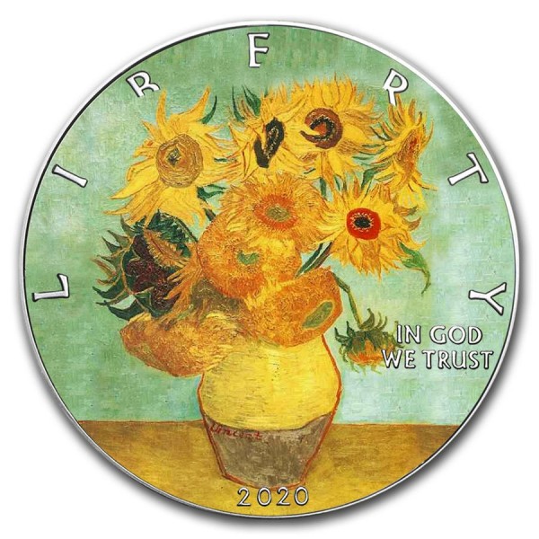 2020 1oz american silver eagle vincent van gogh sunflowers 5 coin reverse