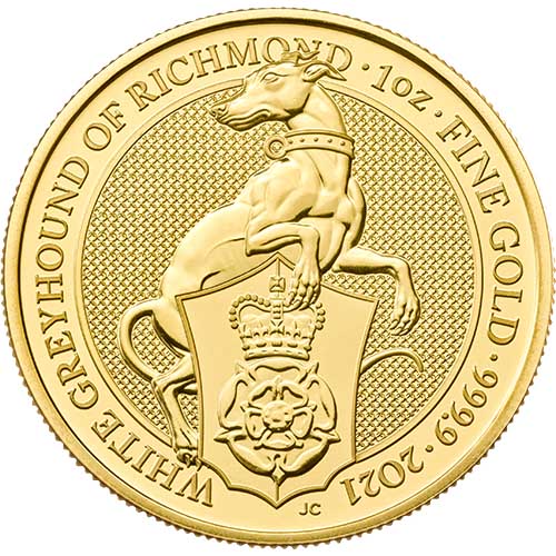 2021 1 oz British Gold QueenE28099s Beast White Greyhound Coin obv