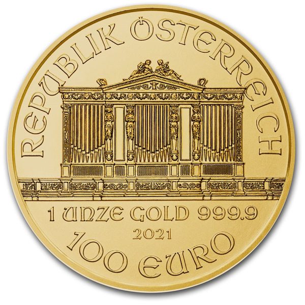 2021 1 oz austrian gold philharmonic coin bu 224757 obv