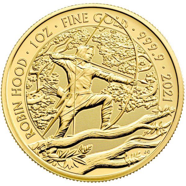 2021 bullion robin hood 1 oz gold coin reverse uks18930