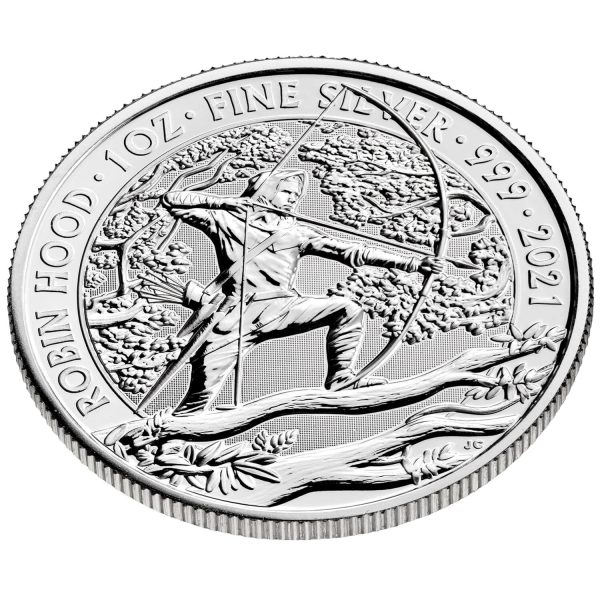 2021 bullion robin hood 1 oz silver coin reverse on edge uks52899