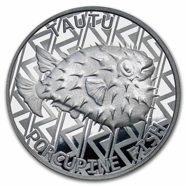 2021 tokelau 1 oz silver 5 porcupine fish bu 225394 obv