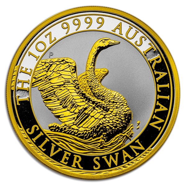 silver gilded 2020 australia 1 oz silver swan bu slab