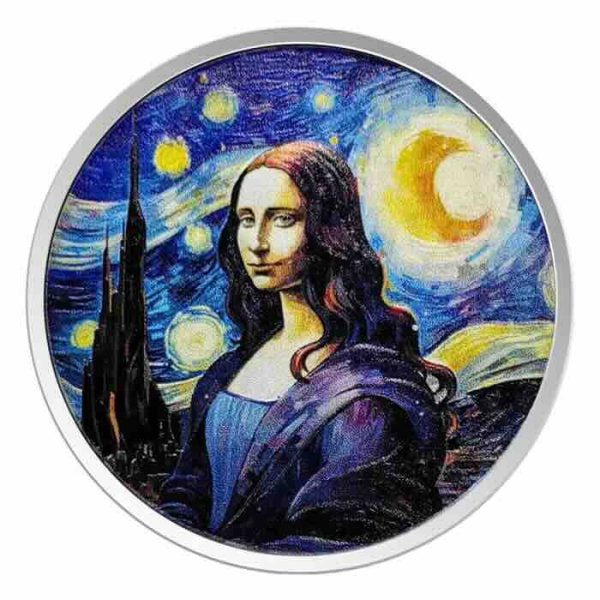 Mona Lisa x Van Gogh 1 troy ounce zilveren munt 2024 Coloured Prooflike