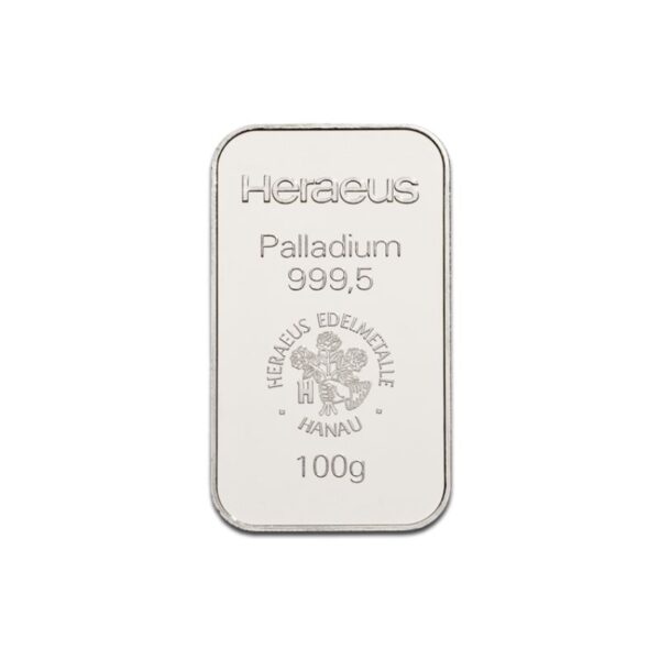 Heraeus 100 gram palladium baar