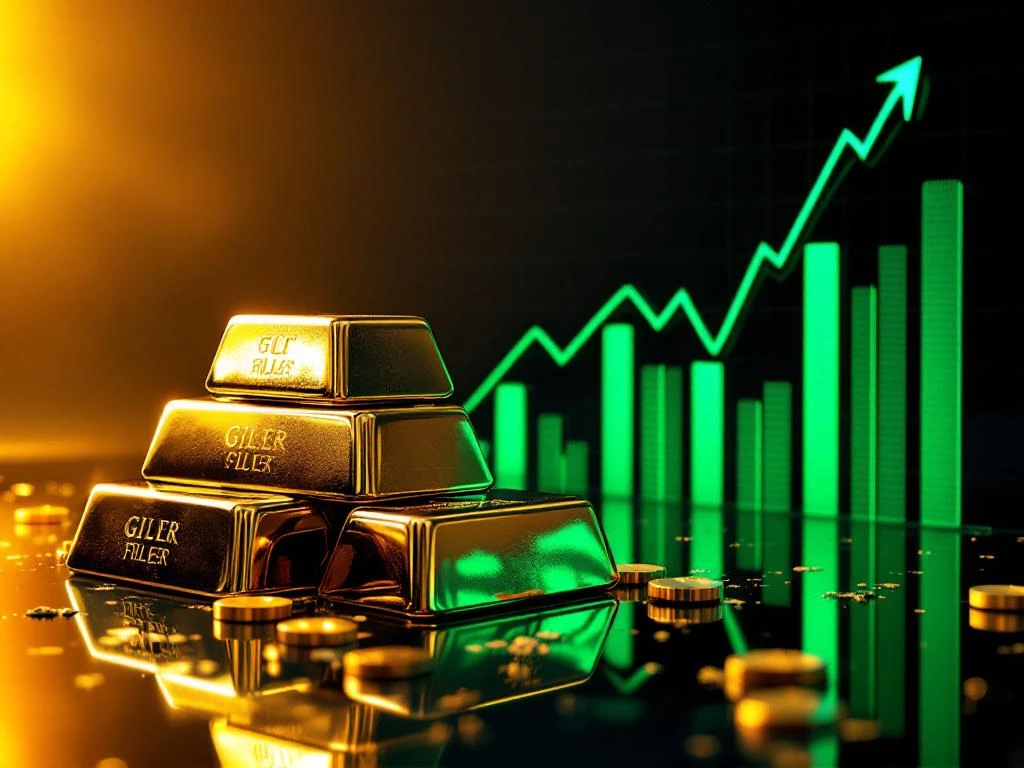 Gestapelde zilveren staven met opwaartse financiële grafiek die stijgende edelmetaalprijzen toont