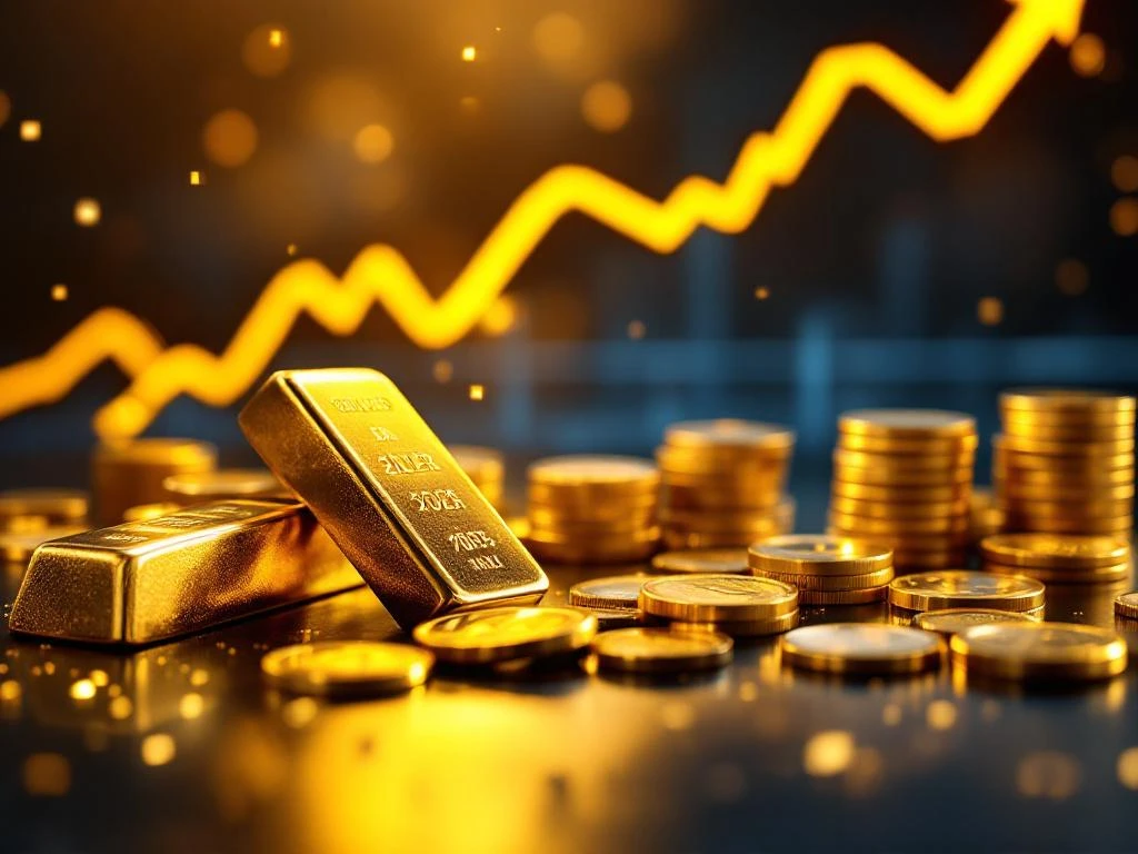 Zilveren munten en staven op donkere ondergrond met stijgende financiële grafiek op achtergrond, edelmetaal investering